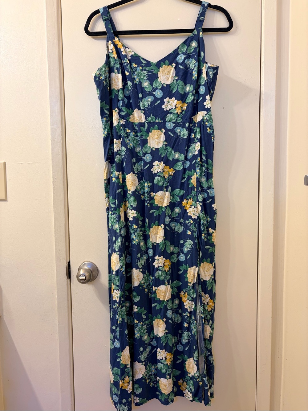 Old Navy Navy Floral Maxi Dress with Yellow & Green Print